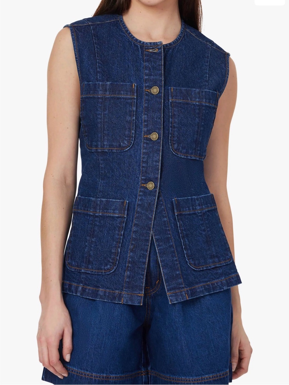 Habitual Collarless Denim Sleeveless Utility Vest in Deep River size XS NWT